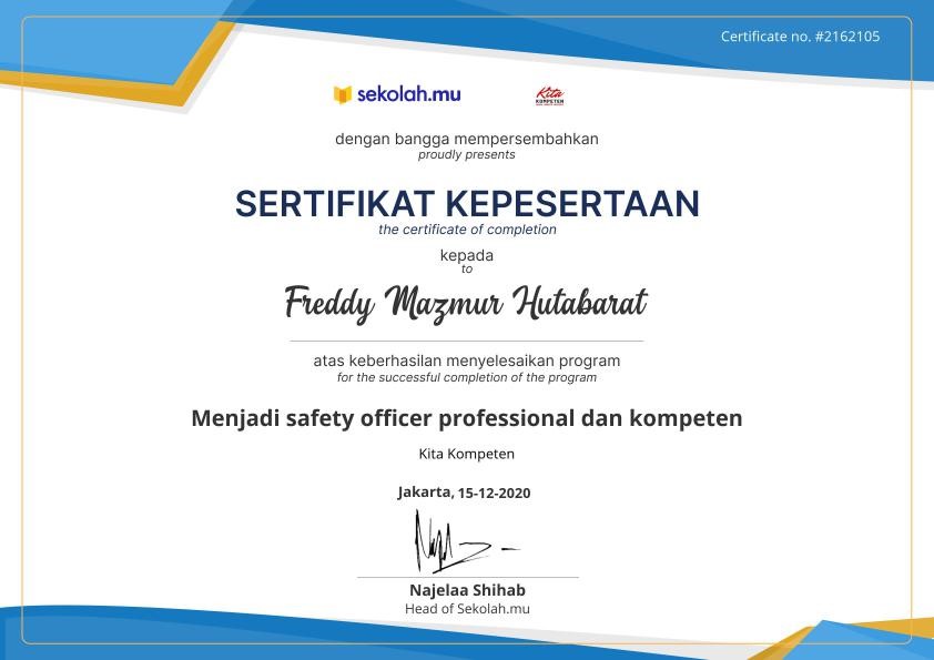 Safety Officer Certification certificate